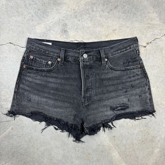 Levi's Pants - Levis Womens Premium 501 Original Shorts Black Denim Cut Off 32 Waist Distressed